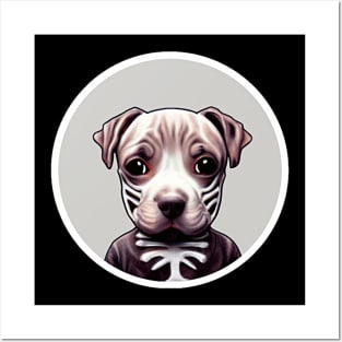 Kawaii Halloween Pitbull Puppy Skeleton Costume Posters and Art